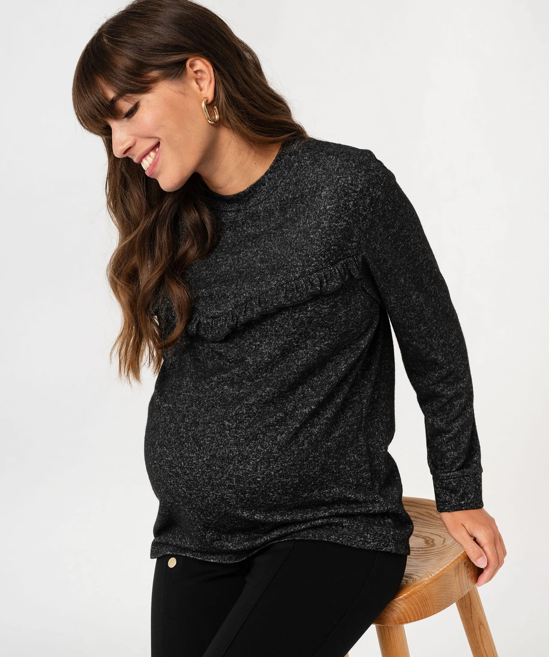 Tee-shirt d'allaitement à manches longues avec zips devant gris fonce