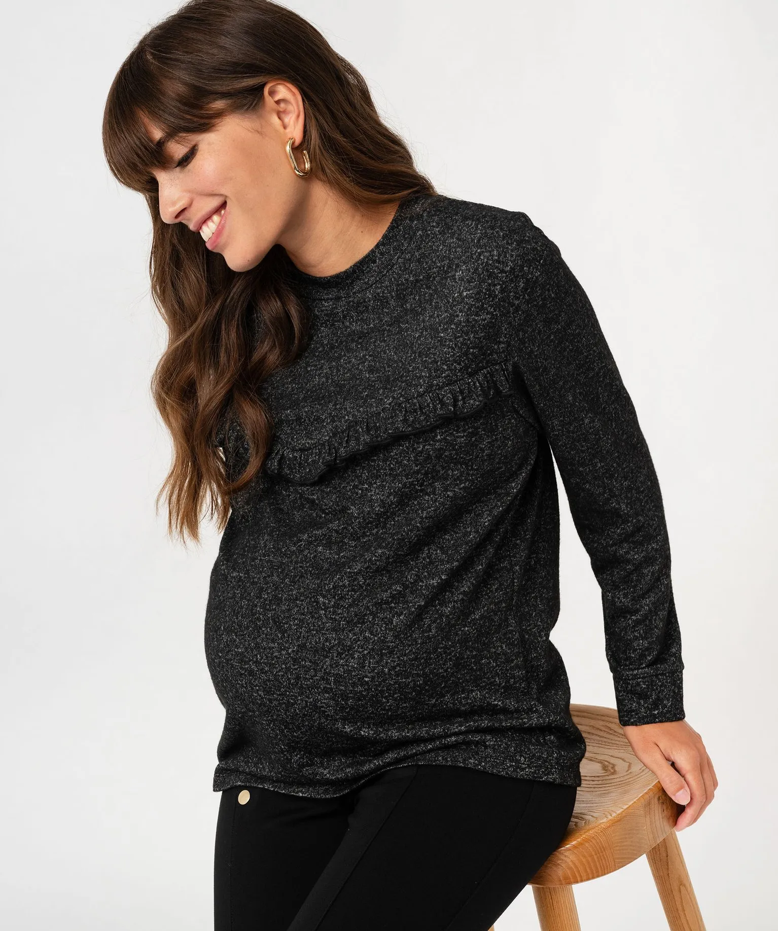 Tee-shirt d'allaitement à manches longues avec zips devant gris fonce