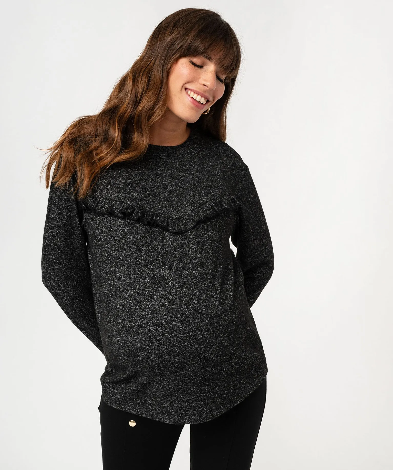 Tee-shirt d'allaitement à manches longues avec zips devant gris fonce