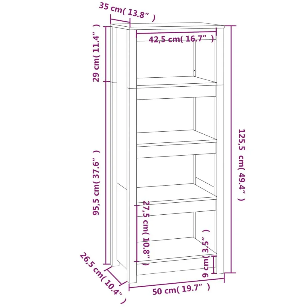 vidaXL Bibliothèque Gris 50x35x125,5 cm Bois de pin massif | vidaxl-fr
