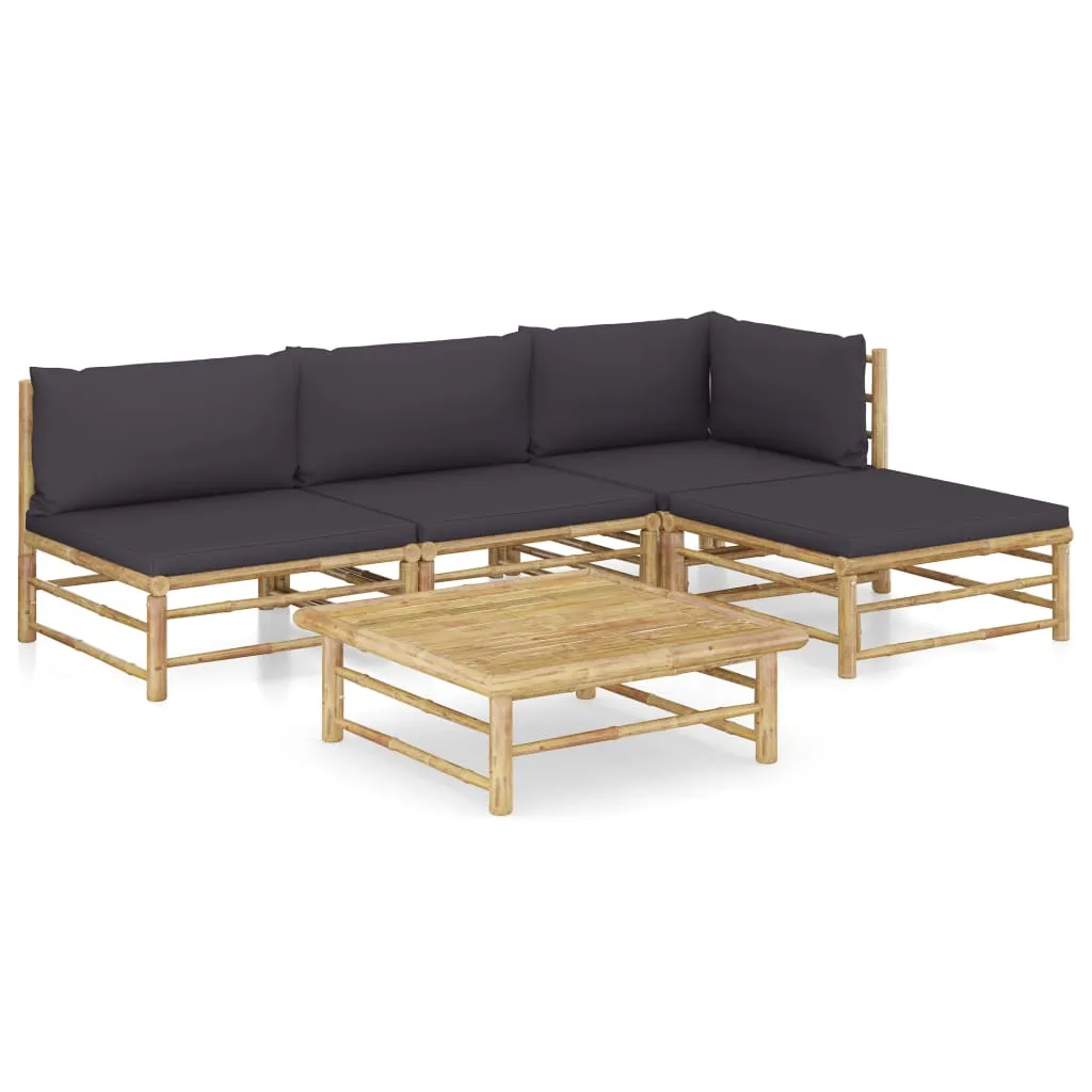vidaXL Salon de jardin 5 pcs avec coussins gris foncé Bambou | vidaxl-fr