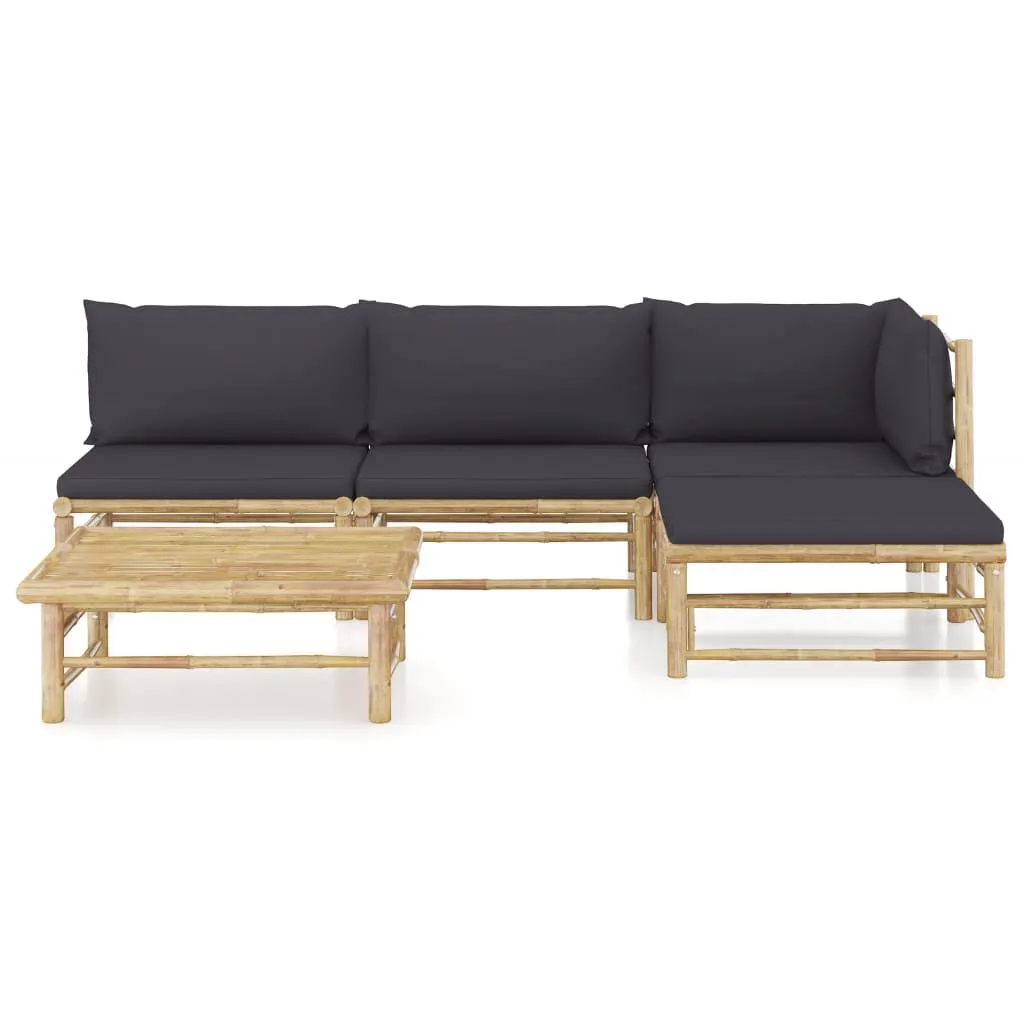 vidaXL Salon de jardin 5 pcs avec coussins gris foncé Bambou | vidaxl-fr