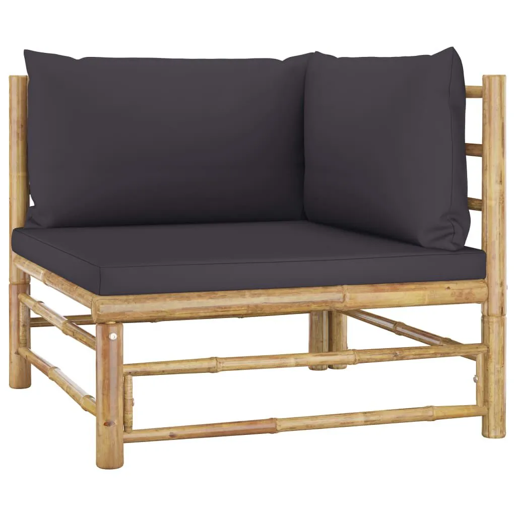 vidaXL Salon de jardin 5 pcs avec coussins gris foncé Bambou | vidaxl-fr